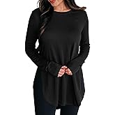 BZB Womens Long Sleeve Tunic Tops Fall Casual Crew Neck Side Split Hi-Low Hem Loose Shirts To Wear With Leggings