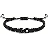 LPYO Heart Initial Bracelets for Women Men Charms Handmade Adjustable Rope Braided Letter Matching Bracelet for Couple Best Friends Letter A-Z Friendship Bracelets