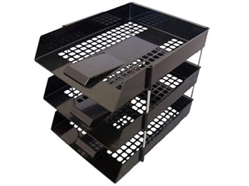 15 X Black Plastic Filing Storage Letter Trays 40 Metal Risers