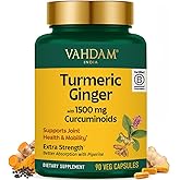 VAHDAM Extra Strength Turmeric Ginger Supplement with 1500mg Curcuminoids per Serving | Added Piperine for Better Absorption | Supports Joint Health and Mobility | 90 Veg Capsules