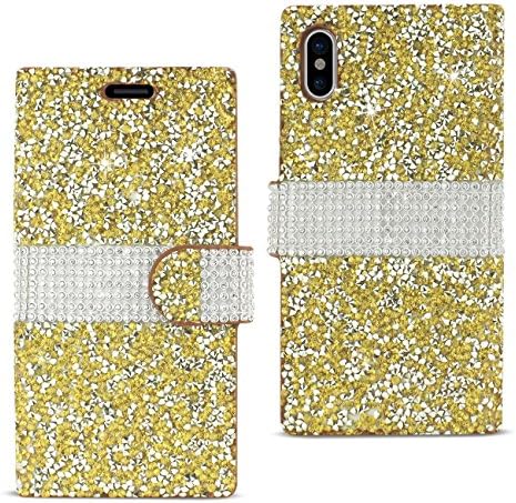 REIKO IPHONE X DIAMOND RHINESTONE WALLET CASE IN GOLD