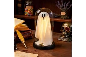 OAESC Halloween Decorations Indoor, Light Up Ghost in Transparent Dome Cloche, Cute Spooky Ghost Decor for Tabletop Mantel Display and Holiday Decorations