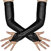 ATHX Women's Wet Look Shiny Metallic Gloves Costume 19" Spandex Fingerless Opera Long Gloves Accessories