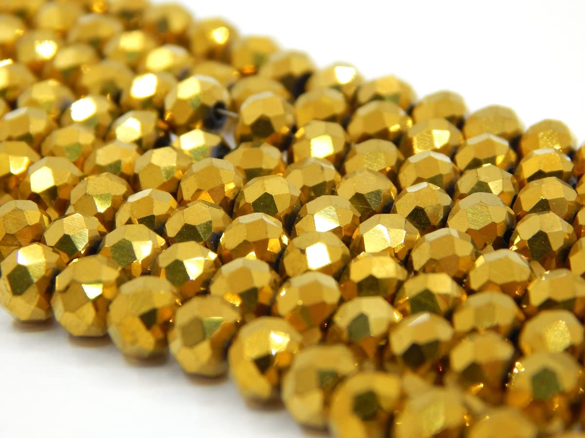 Perlin Czech Bohemian Crystal Pearls 4 mm x 3 mm Faceted Rondelle Beads, Gold Metallic, Pack of 120