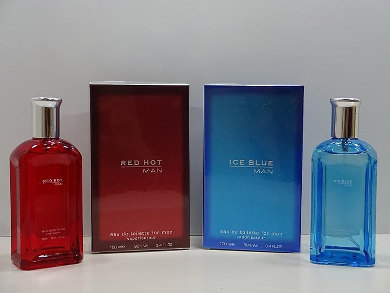 Glory Cosmetics Men's Perfume Gift Set 2 x 100ml Red Hot Ice Blue EDT