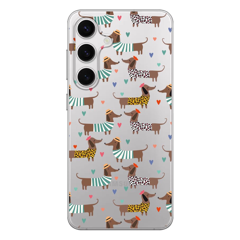 Blingy's for Samsung Galaxy S25 Edge Case, Adorable Dachshund Dog Style with Hearts Pattern Cute Animal Style Transparent Soft TPU Protective Clear Case 6.7 Inch (Dachshunds in Shirts)