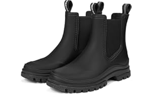 DKSUKO Women's Short Rain Boots Rubber Waterproof Garden Boots Elastic Slip On Ankle Chelsea Boot Fashion Insulated Rain Shoe for Outdoor Work Thick Sole