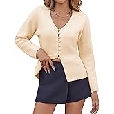 Saodimallsu Womens V Neck Cardigan Sweaters Button Up Fall Trendy Front Split Long Sleeve Sweater Blazer