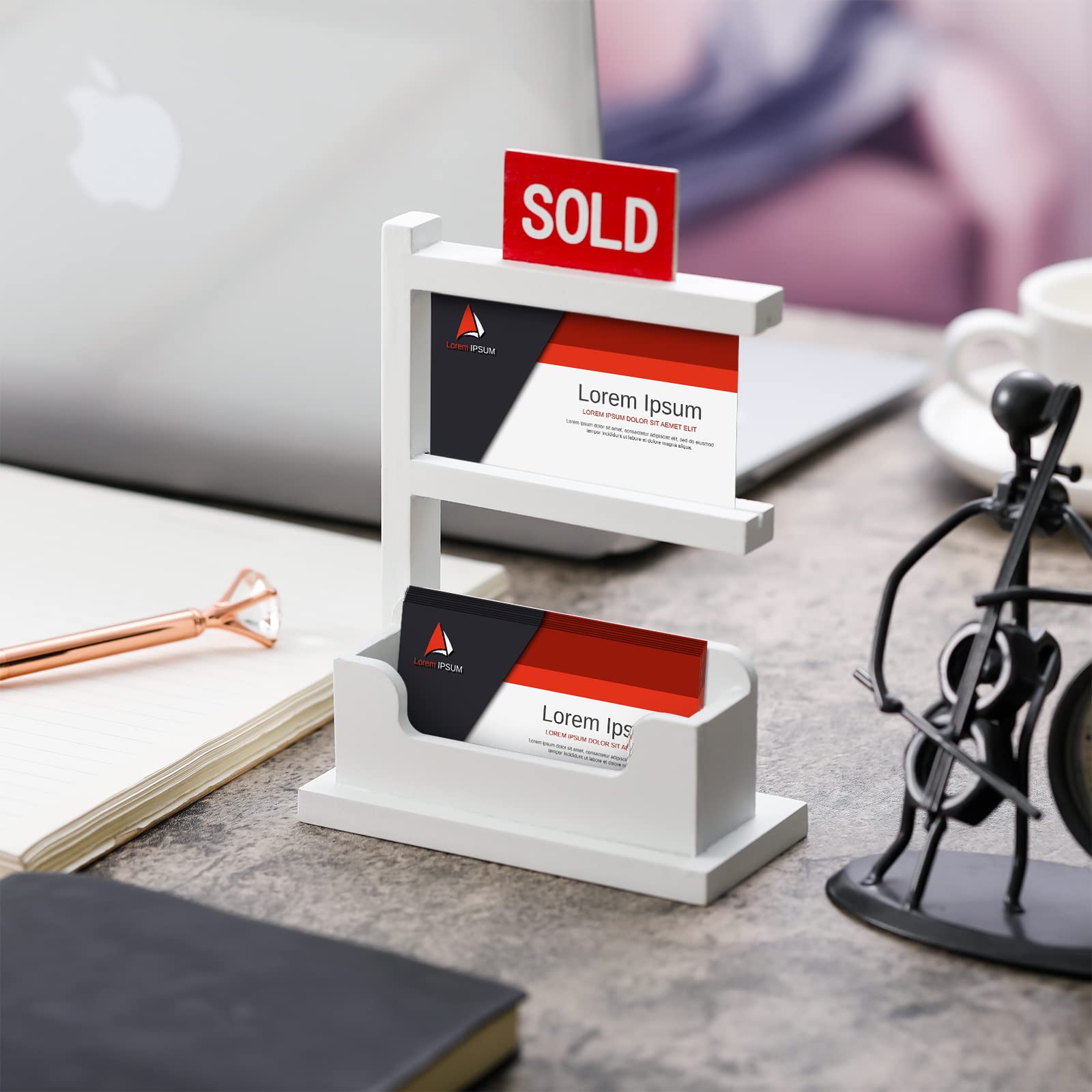 Photo 1 of Real Estate Business Card Holder Display Wooden Real Estate Agent Supplies Farmhouse Business Card Stand Organizer for Office Reception (Rustic)
