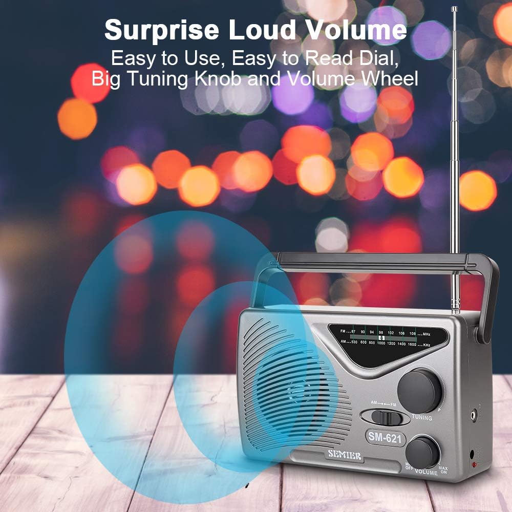 SEMIER AM FM Portable Radio, AC Power or Battery Operated by 2xD Cell Batteries Compact Transistor Radios, Big Speaker, Standard Earphone Jack and Large Knob (Battery not Included): Home Audio & Theater