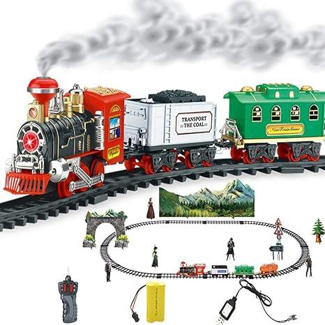 Electric Track Train Set, RC Train Track Toy with Steam Locomotive Engine, Remote Control Conveyance Car Trains Set with Lights and Sounds Railway Tracks Sets for Kids Childs(Passenger Train)