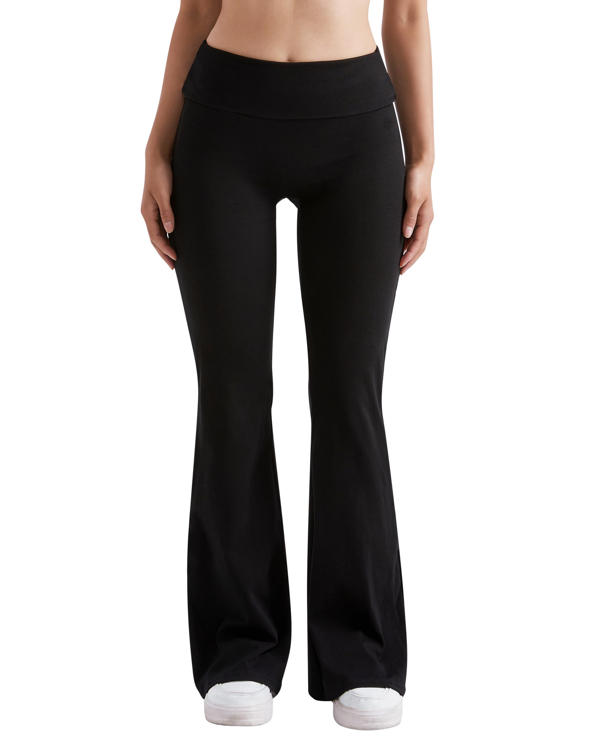 Photo 1 of MOOSLOVER Women Flare Leggings Fold Over Bootcut Yoga Pants Casual Y2K Lounge Pants Comfy Cotton Leggings(XL,Black)