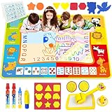 Doodle Mat - Funplus Large Size 47" X 35" of Water Drawing Mat for Kids with 4 Magic Water Pens and 17 Molds, No Mess Kids Educational Toy Gift Magic Painting Doodle Mat with Neon Colors for Toddler