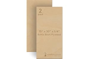 Baltic Birch Plywood 15 x 30 x 1/4 Inch - 6 mm Craft Wood, Pack of 2 B/BB Grade, Stronger Than Basswood Sheets or Balsa Wood, Perfect for Laser, CNC Cutting, Wood Burning, by Woodpeckers