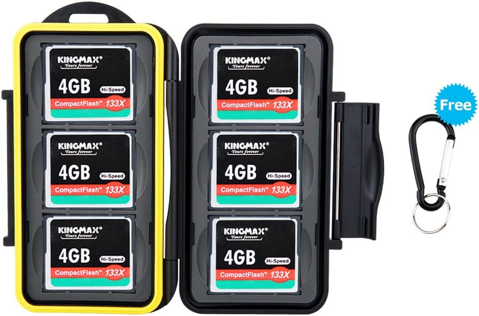 JJC Memory Card Case Water-resistance Carrying Holder Storage 6 PCS CF Compact Flash Cards Protector Box with Carabiner