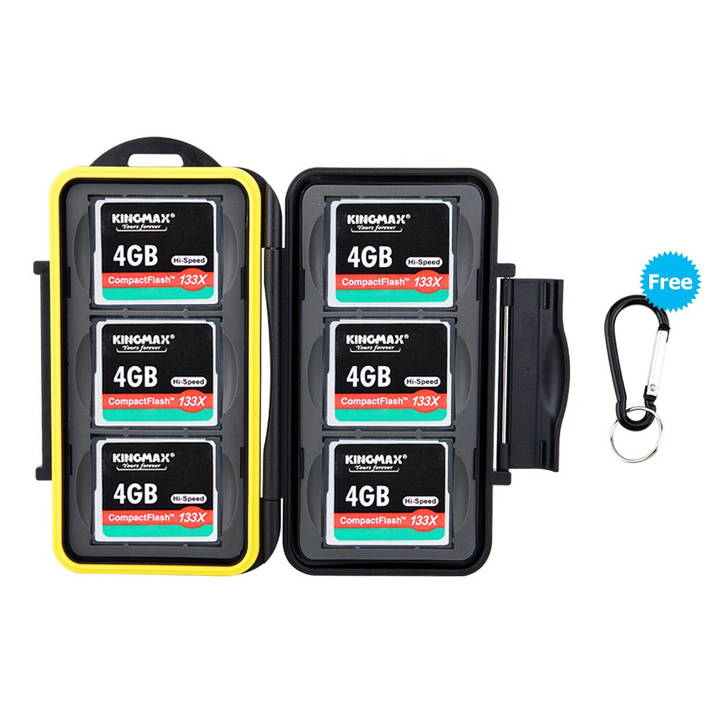 JJC Memory Card Case Water-resistance Carrying Holder Storage 6 PCS CF Compact Flash Cards Protector Box with Carabiner