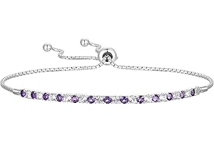 Tirafina Gemstone and Lab-Created White Sapphire Adjustable Bolo Bracelet, Sterling Silver, Easy-On Easy-Off (6, 7 and 8 inch Wrist Size)
