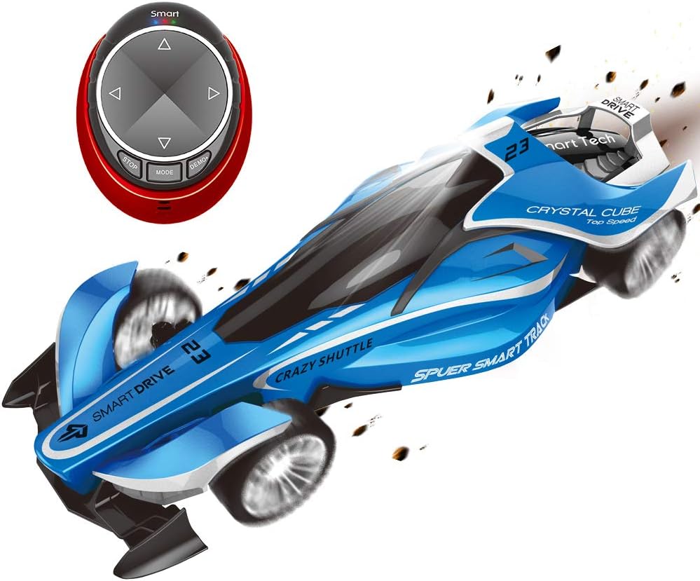 Joso Remote Control Car, Smart Voice Control Racing Toy Car, 2.4G Fast Race Stunt RC Voice Activated Vehicle for Kids with Watch, Cool Sound, Light & Rechargeable - Blue