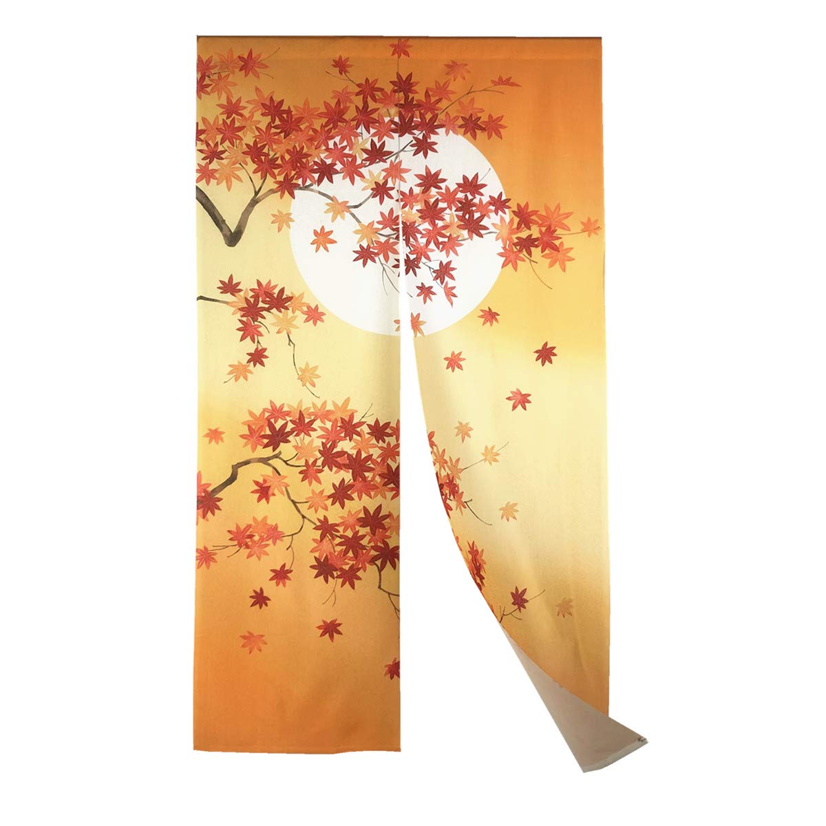 Long Type Japanese Doorway Curtain Autumn Maple Leaves Noren Moon(33.5" Wide by 59" Long, Moon)