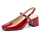 AprCoco Womens Mary Jane Chunky Low Heels Pumps Square Toe Buckle Strap Wedding Party Dress Shoes