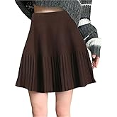 SANGTREE Women's Cute Stretchy Knit Short Pleated Solid Sweater Skirt