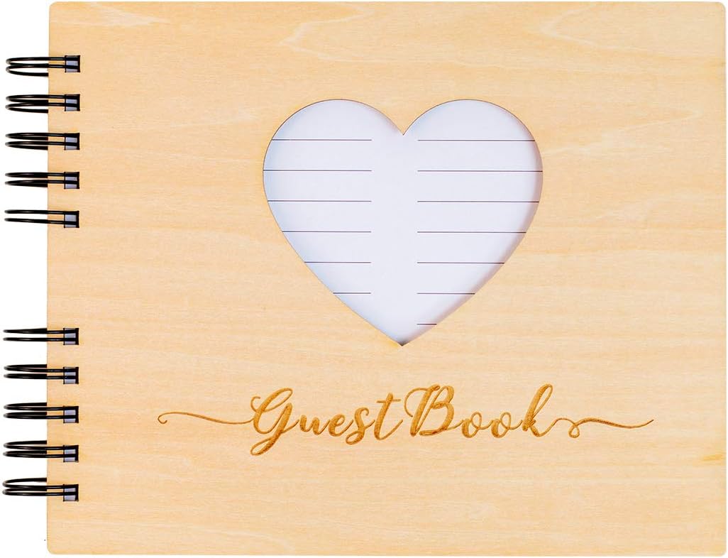 Creawoo Wooden Guest Book Natural Wood Memorial Photo DIY Framed “Advice and Wishes” Message Book for Wedding Anniversary Birthday Present Baby Shower Keepsake (White 8.5)