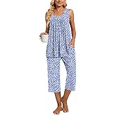 TAOHUADAO Womens Summer 2 Piece Pajama Sets, Sleeveless Tops with Capri Pants, Lounge Ladies Pjs Sets with Pockets
