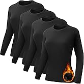 Coume 4 Pack Women's Thermal Shirts Fleece Lined Compression Crew Neck Long Sleeve Base Layer Tops Cold Weather