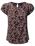 JJ Perfection Women's Petal Short Sleeve Texture Woven Blouse NAVY L