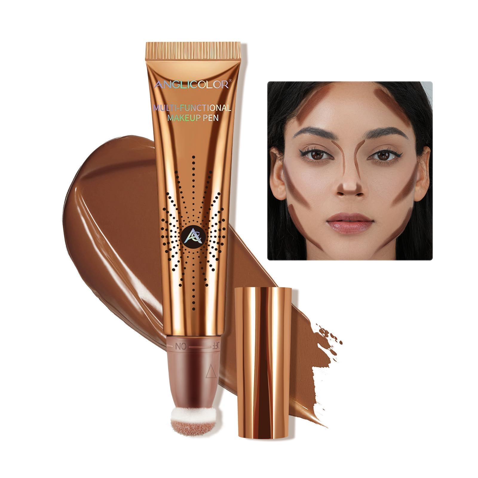 Anglicolor Contour Stick With Cushion Applicator,Cream Bronzer Contour Wand Long Lasting,Liquid Bronzer Contour Smooth Lightweight,Vegan & Cruelty-Free (02#FAIR/MEDIUM, 12ml) — image 1