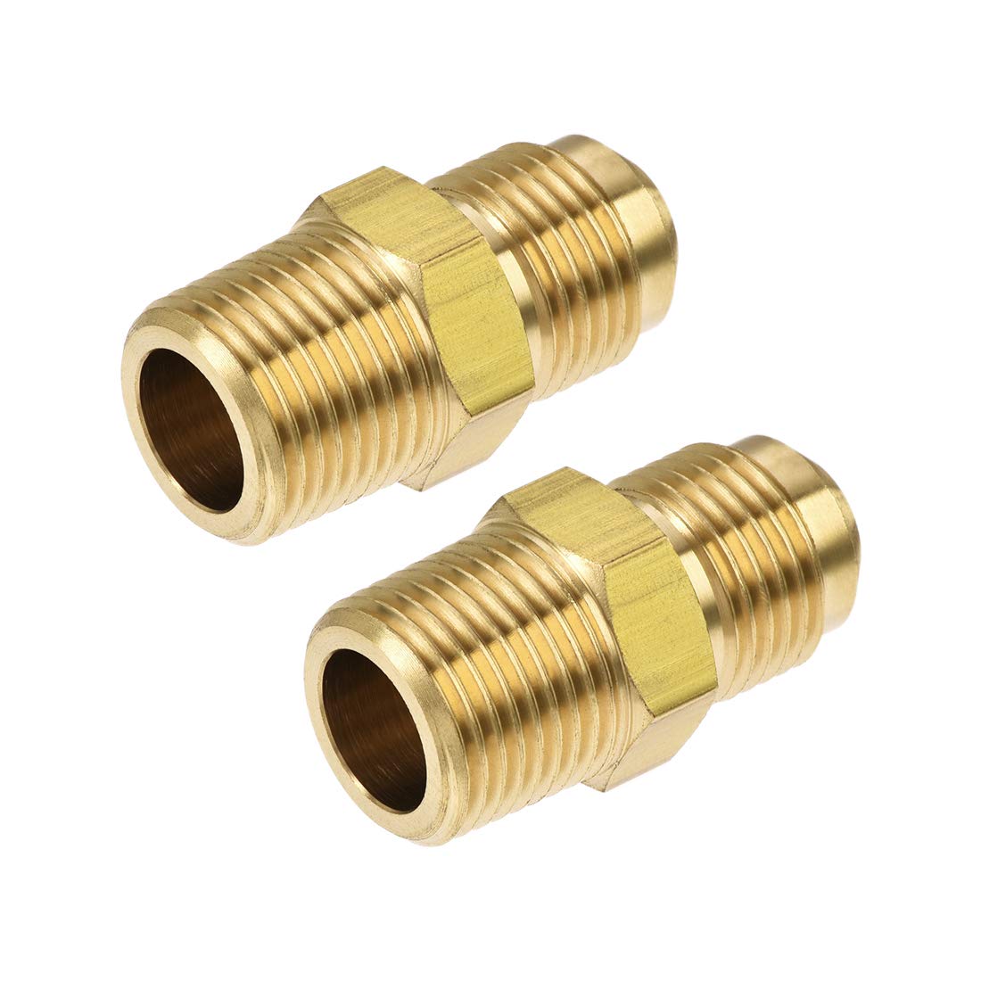sourcing map Brass Pipe Fitting, 3/8 SAE Flare to 3/8NPT Male Thread, Tubing Adapter Hose Connector, for Air Conditioner Refrigeration, 2Pcs