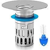 Iopsk Upgraded Bathroom Sink Drain Strainer, Universal Stainless Steel Sink Stopper with Filter Basket Hair Catcher, Sink Plug for 1.05-2.0" Basin, Brass Bullet Core, Chrome