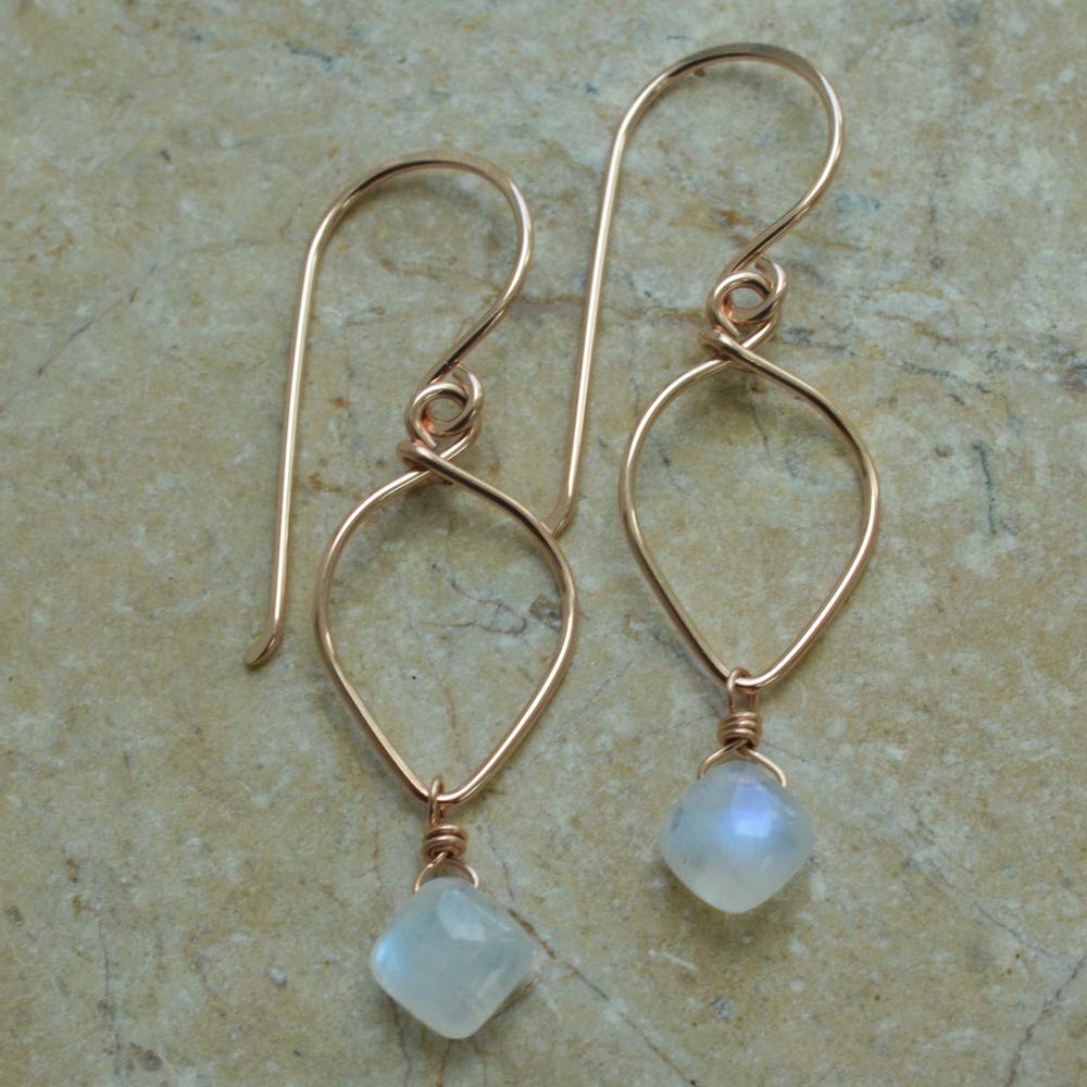 Rainbow Moonstone Earrings Lotus Loop 14kt Rose Gold-Filled June Birthstone