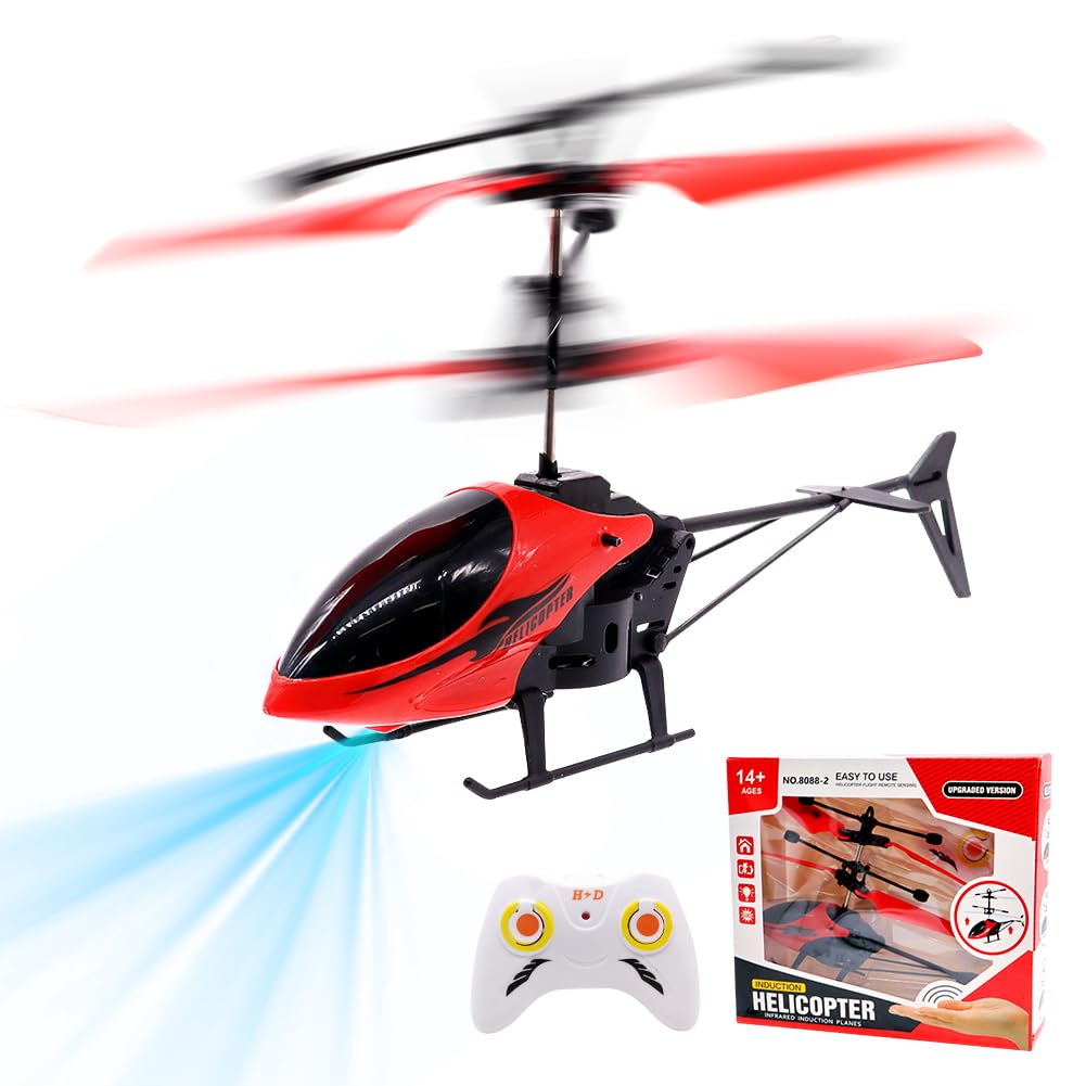 WFKKMEQ Remote Control Helicopter for Kids, RC Helicopter Toys, One Key Take Off and Landing, Easy to Fly Indoor and Outdoor Radio RC Flying, for Age 3+ Kids Party Gifts (Red)