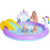 Unicorn Inflatable Kids Pool with Slide &amp; Sprinkler,Baby Pool for Backyard | Blow Up Kiddie Pool with Slide,Baby Pool for Outdoor Play,77"x 60"x 30"