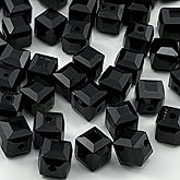 Honkoolly 200pcs 4mm Crystal Glass Cube Beads Square Glass Beads Crystal Spacer Beads for Bracelets Necklace Earring DIY Jewelry Making Craft(Black)