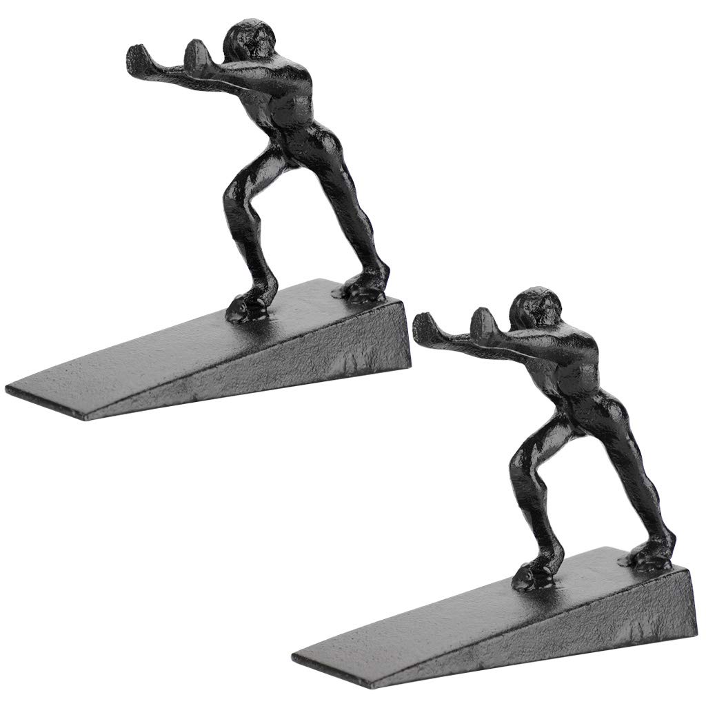 IGNPION 2Pcs Heavy Duty Cast Iron Door Stop Decorative Strong Man Figurines Wedge Rustic Statue Doorstopper