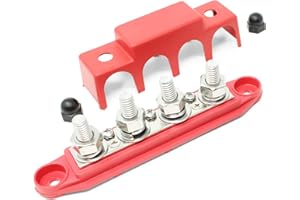 R2X RACING 4 Post Power Distribution Block Bus Bar with Cover - Made in The USA - 250 Amp Rating - Marine, Automotive, and Solar Wiring (5/16" - Red)