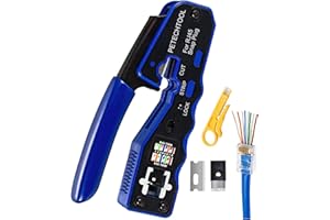 PETECHTOOL RJ45 Crimp Tool Pass Through Crimper Cutter for Cat6a Cat6 Cat5 Cat5e 8P8C Modular Connector Ethernet Crimper Tool