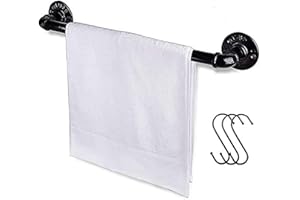 Jeasor Industrial Pipe Towel Rack Towel Bar, Heavy Duty Wall Mounted Rustic Farmhouse Bath Towel Holder for Bathroom (Black, 18 Inch)