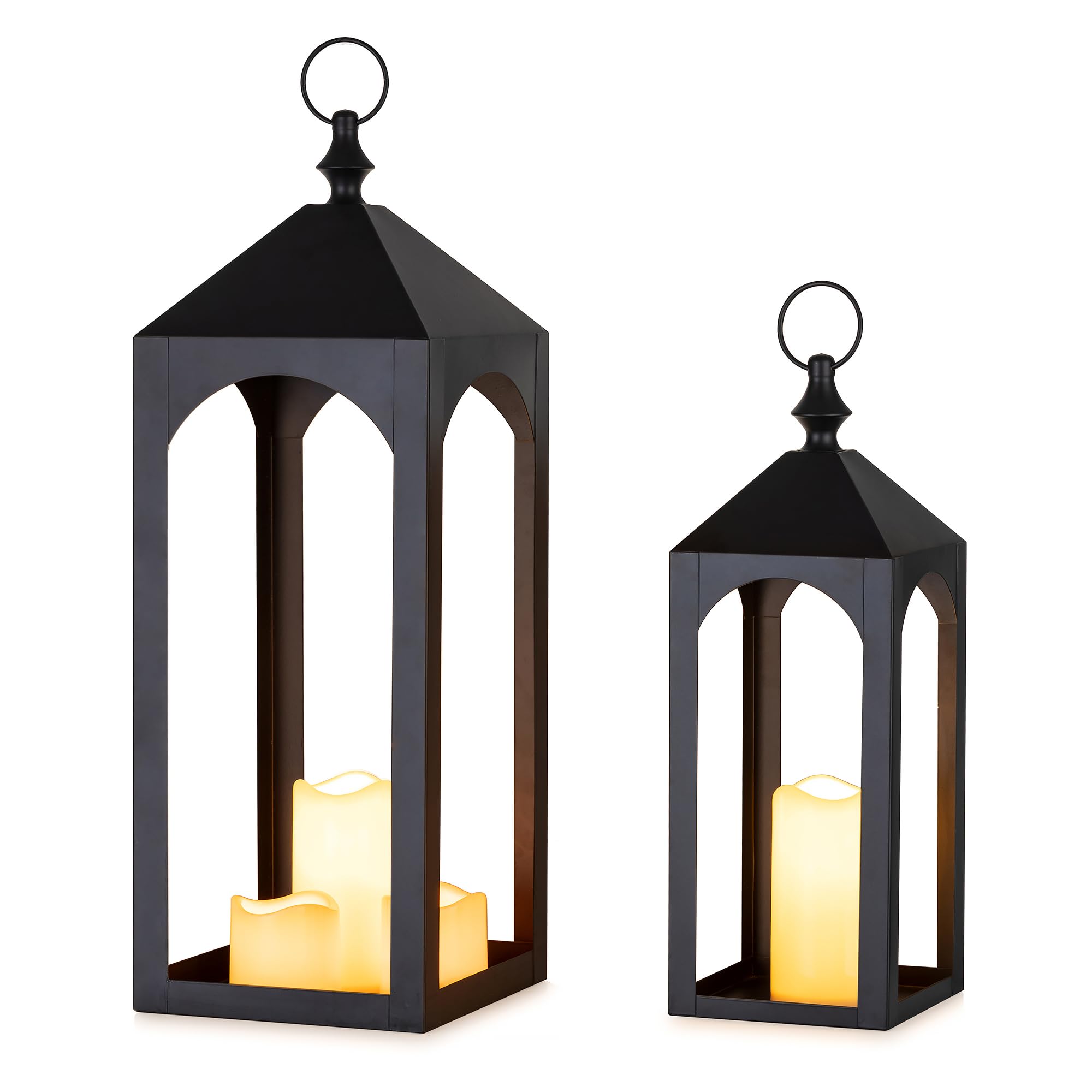 Photo 1 of Staymoment Large Outdoor Lanterns for Porch: 23" & 17" Set of 2 Floor Lantern Decorative Indoor Candle Holder for Fireplace Front Porch Patio Modern Home Decor