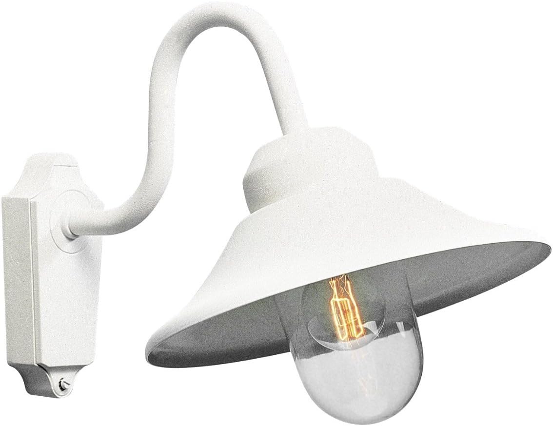 Konstsmide Handmade Outdoor Wall Lights Mains Powered/Vega Down Swan Neck Outdoor Wall Light/1 x 60 W E27 Max Wall Lamp/Clear Glass Globe/Aluminium/IP23/White Outside Light - Image 4