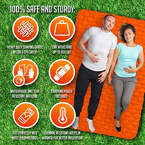 Royexe Heavy Duty Double Sleeping Pad | Ultra Thick Inflatable Camping Mat | 2 Person Compact Bed for Backpacking and Hiking | Compact Sleeping Bag Air Mattress (Orange) - Thumbnail 6