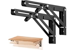 Ravinte 2 Pack 10 Inch Folding Shelf Brackets – Matte Black, Heavy Duty Collapsible Brackets for Tables and Benches – Space-Saving Design