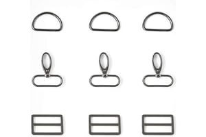 MELORDY 15Pcs Metal Swivel Snaps Hooks with D Rings and Tri-Glides Slide Buckles for Key Lanyard Purse Bag Straps Dog Collars DIY Sewing Hardware Craft (1-1/2 inch,Gun Black)
