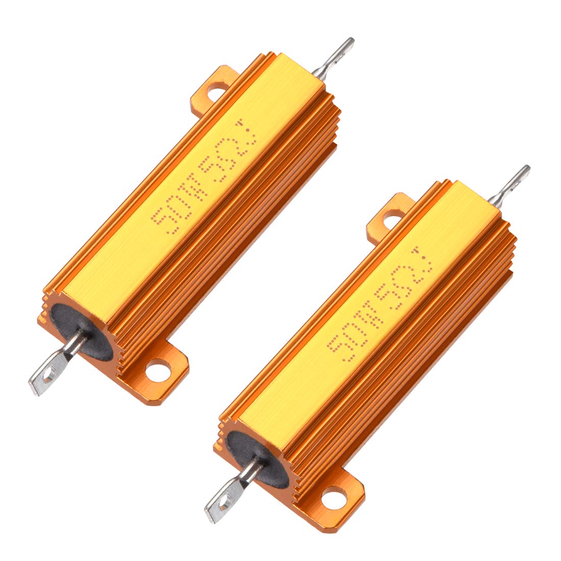 sourcing map 50W 5 Ohm 5% Aluminum Case Resistor Screw Tap Chassis Mounted Wirewound Load Resistors Gold Tone 2pcs