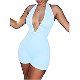 WDIRARA Women's V Neck Backless Sleeveless Skinny Knit Sexy Night Rompers