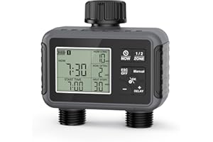 Sprinkler Timer 2 Zone, Programmable Water Timer for Garden Hose 2 Outlet for Garden, Outdoor Automatic Irrigation System IPX