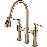 KRAUS Allyn Transitional Bridge Kitchen Faucet with Pull-Down Sprayhead in Brushed Gold, KPF-3121BG