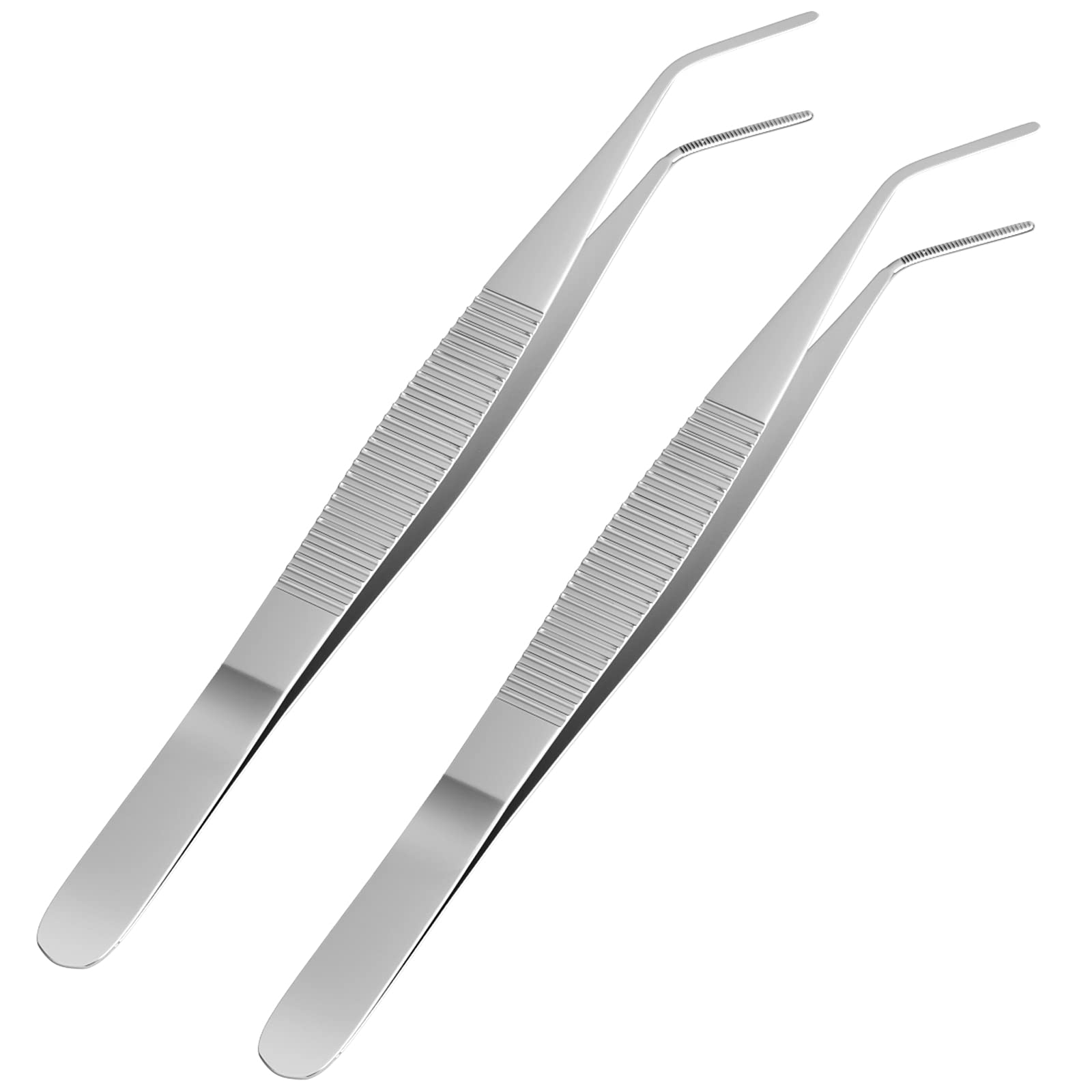 Ruesious 2 PCS 6.14'' (156mm) Stainless Steel Professional Tweezers with Curved Pointed Serrated Tip for Picking Up DIY'S or Industrial Small things